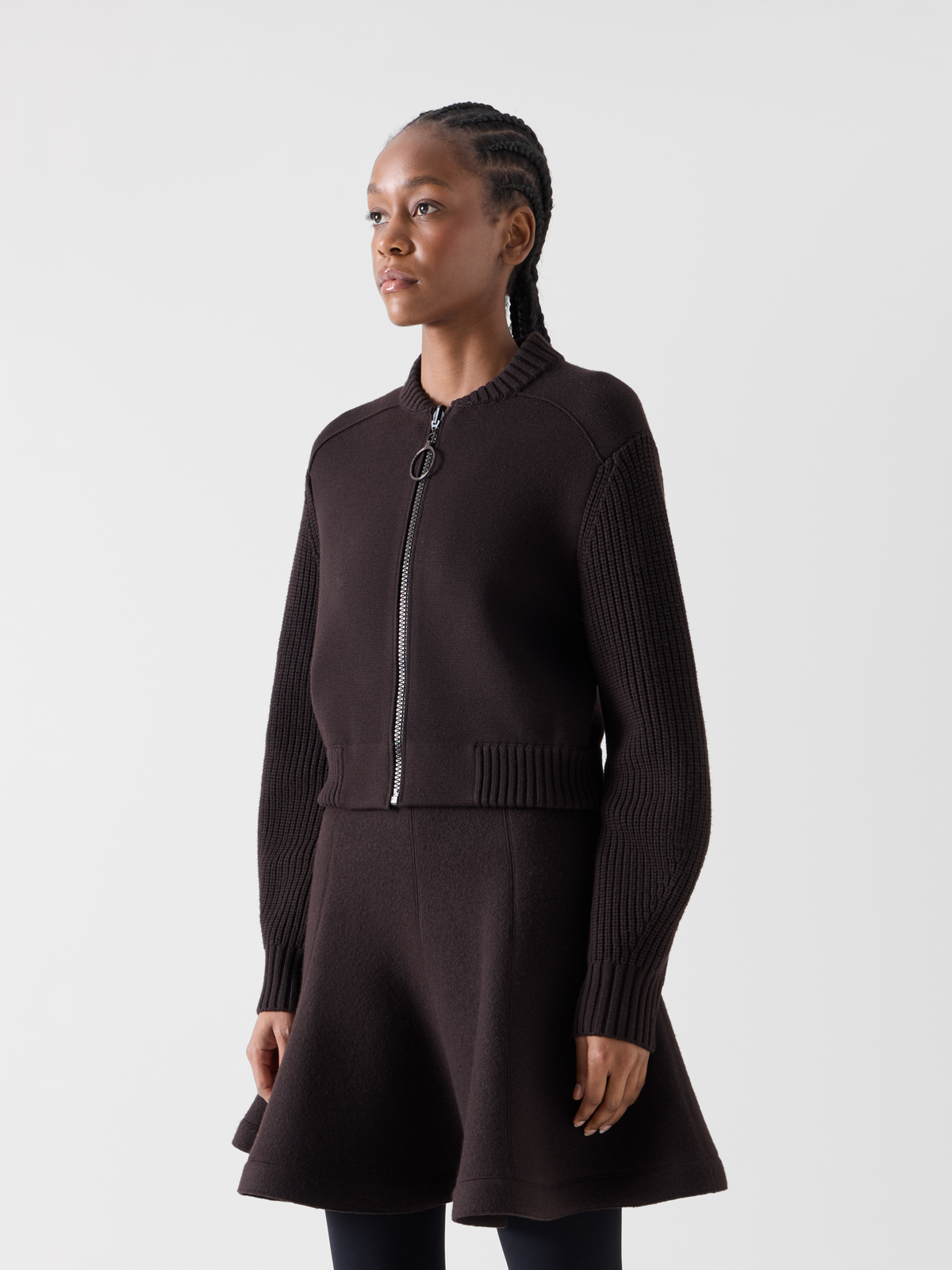 Designer Merino Wool Bomber Cardigan - brown 