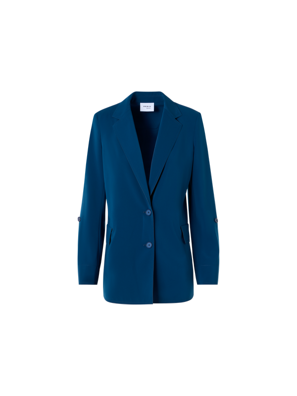 Designer Lasercut Crêpe Boyfriend Blazer - blue