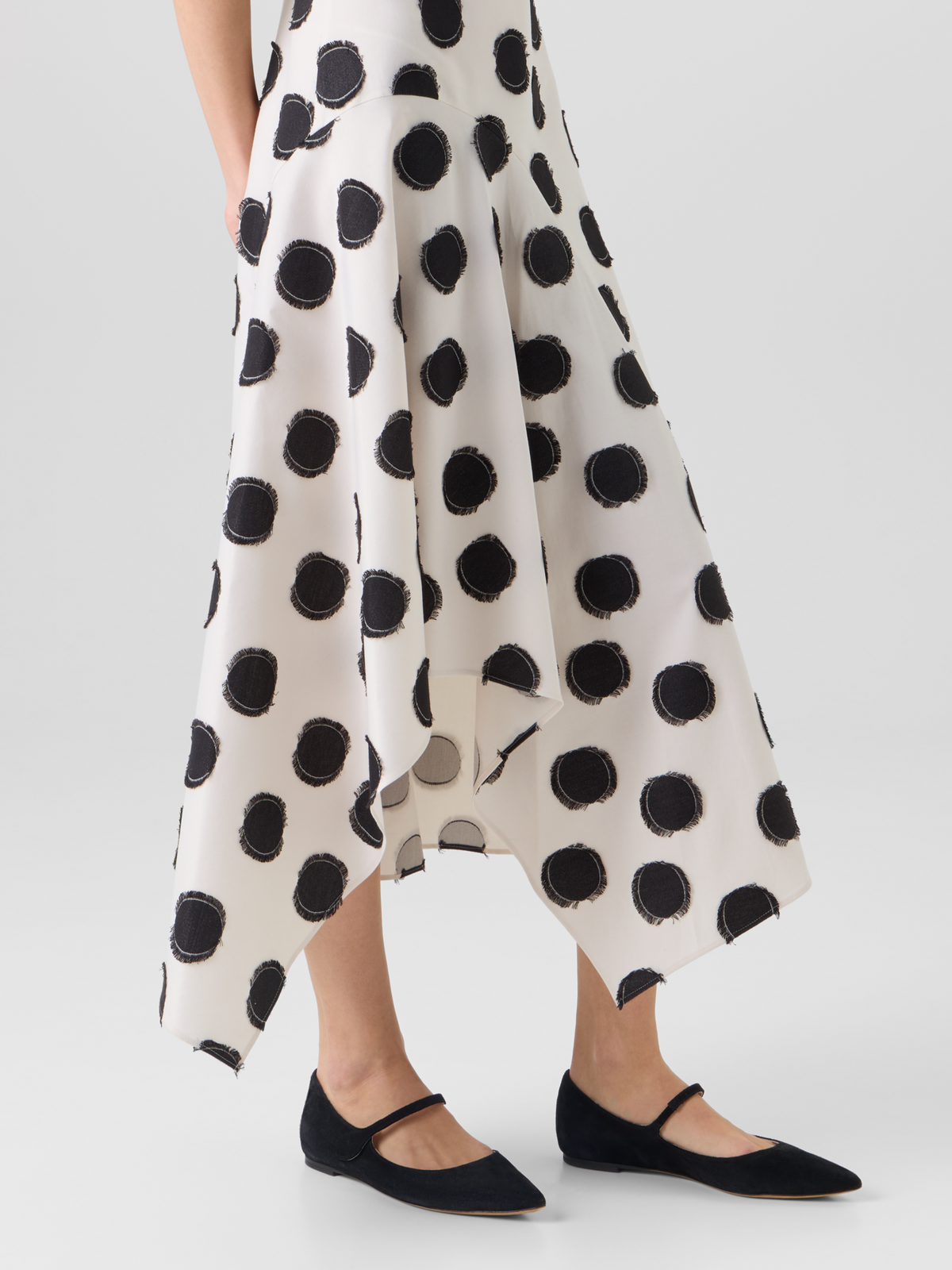 Designer Sleeveless Fringed Polka-Dot Midi Dress - white #editorial