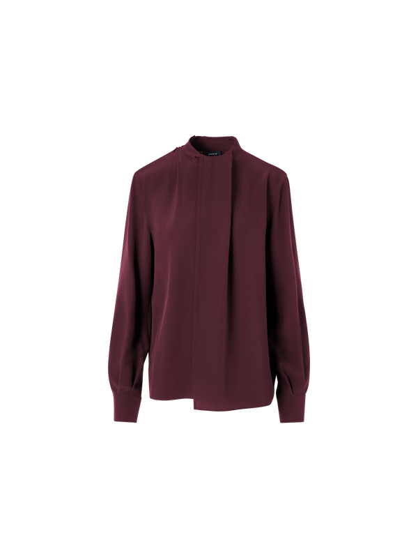 Designer Silk Blouse with Asymmetric Overlayer - red