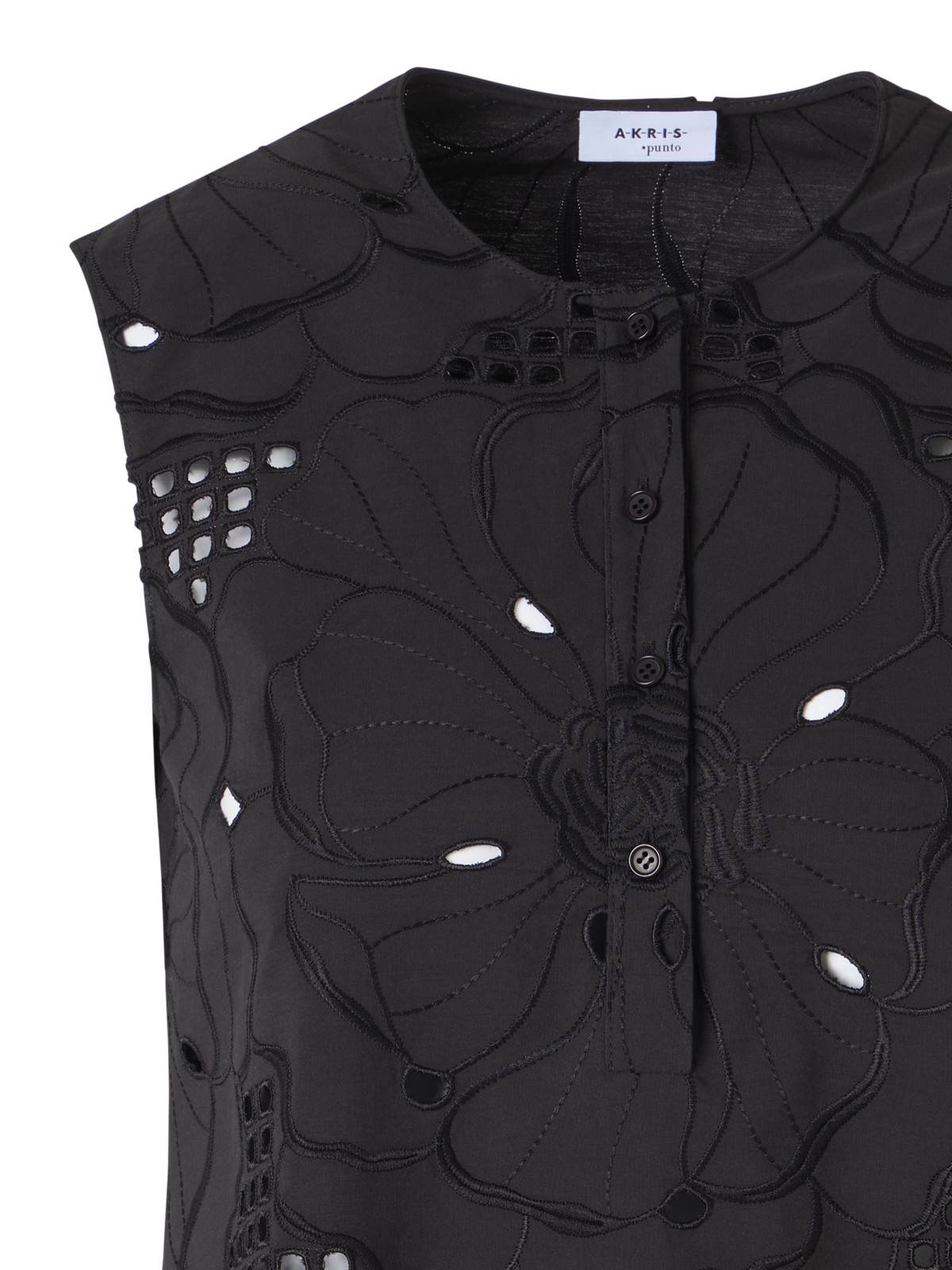 Designer Sleeveless Flower Eyelet Tunic Blouse - black