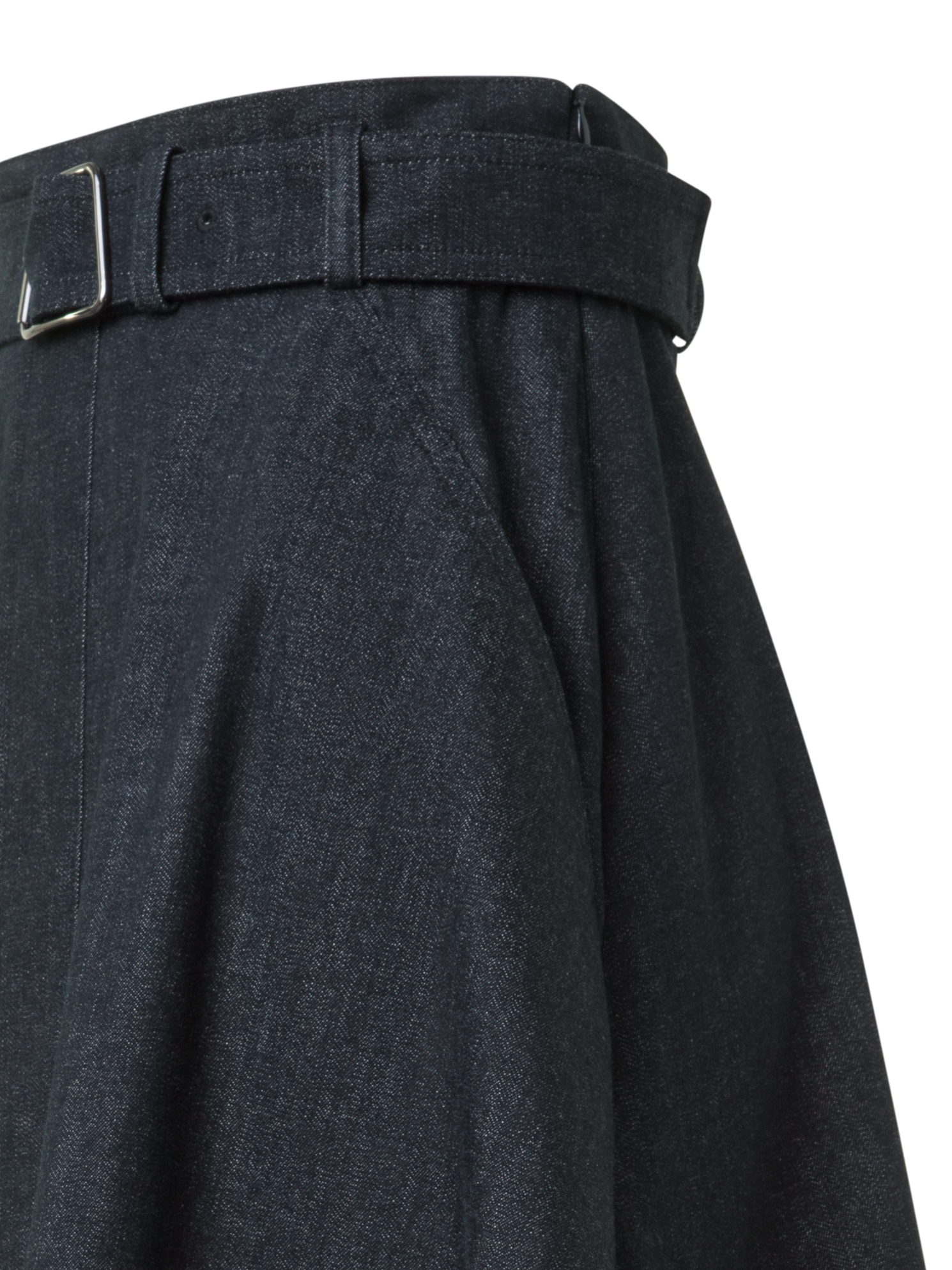 Designer Flared A-Line Midi Skirt in Cotton Denim - black - neutral