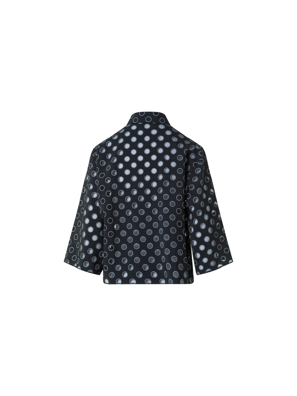 Designer Cropped Shirt Blouse with Sheer Polka Dots - black