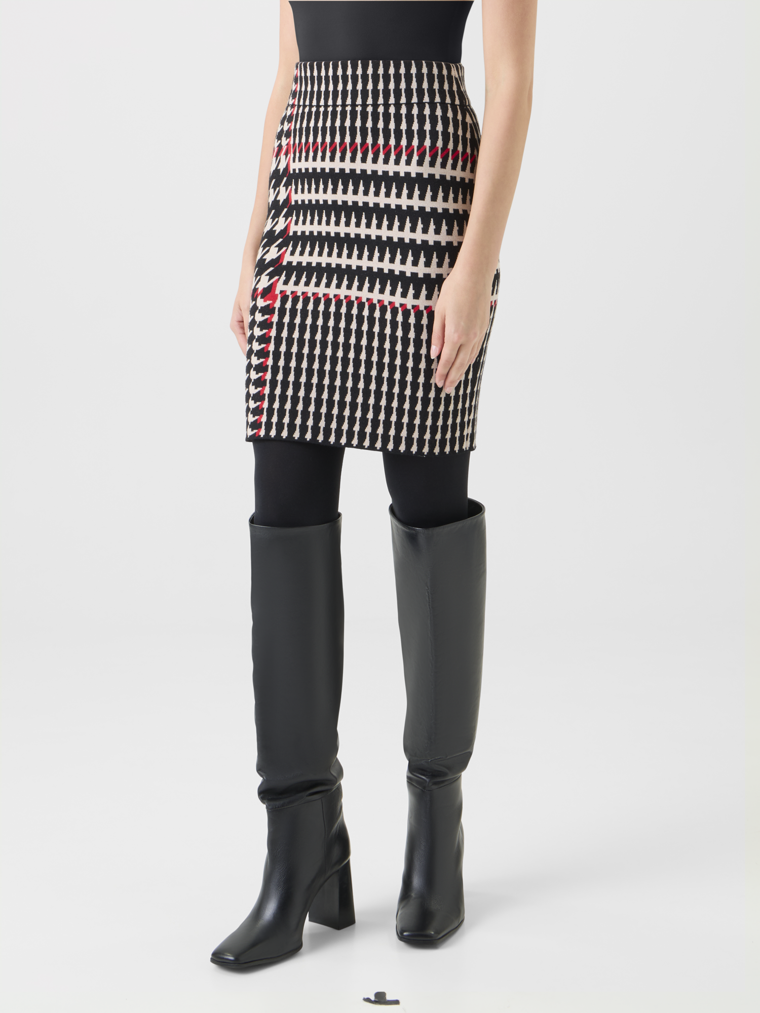 Designer XL Glencheck Jacquard Knit Skirt - black - multicolor 