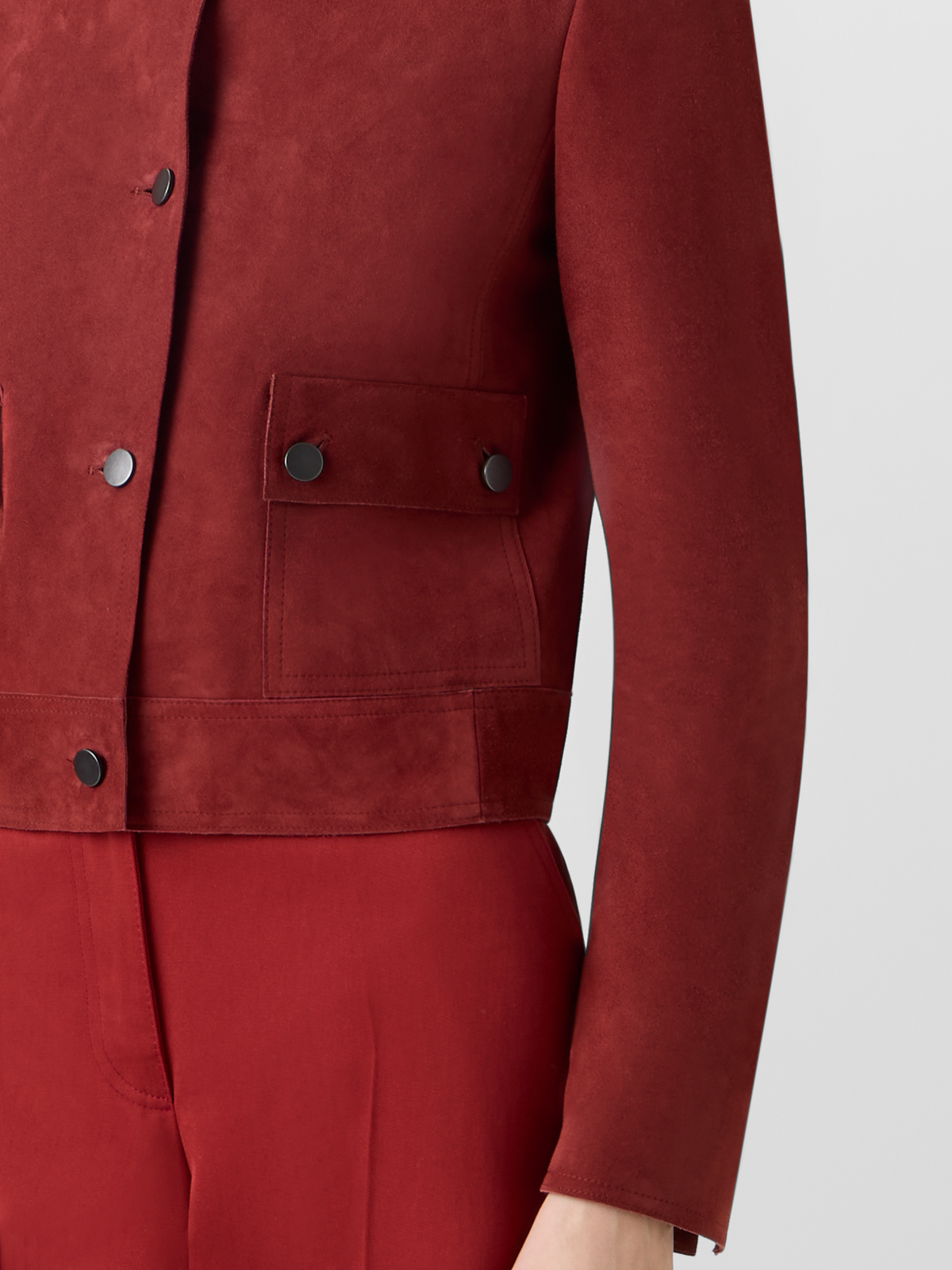 Designer Long-Sleeve Suede Leather Jacket - red #editorial