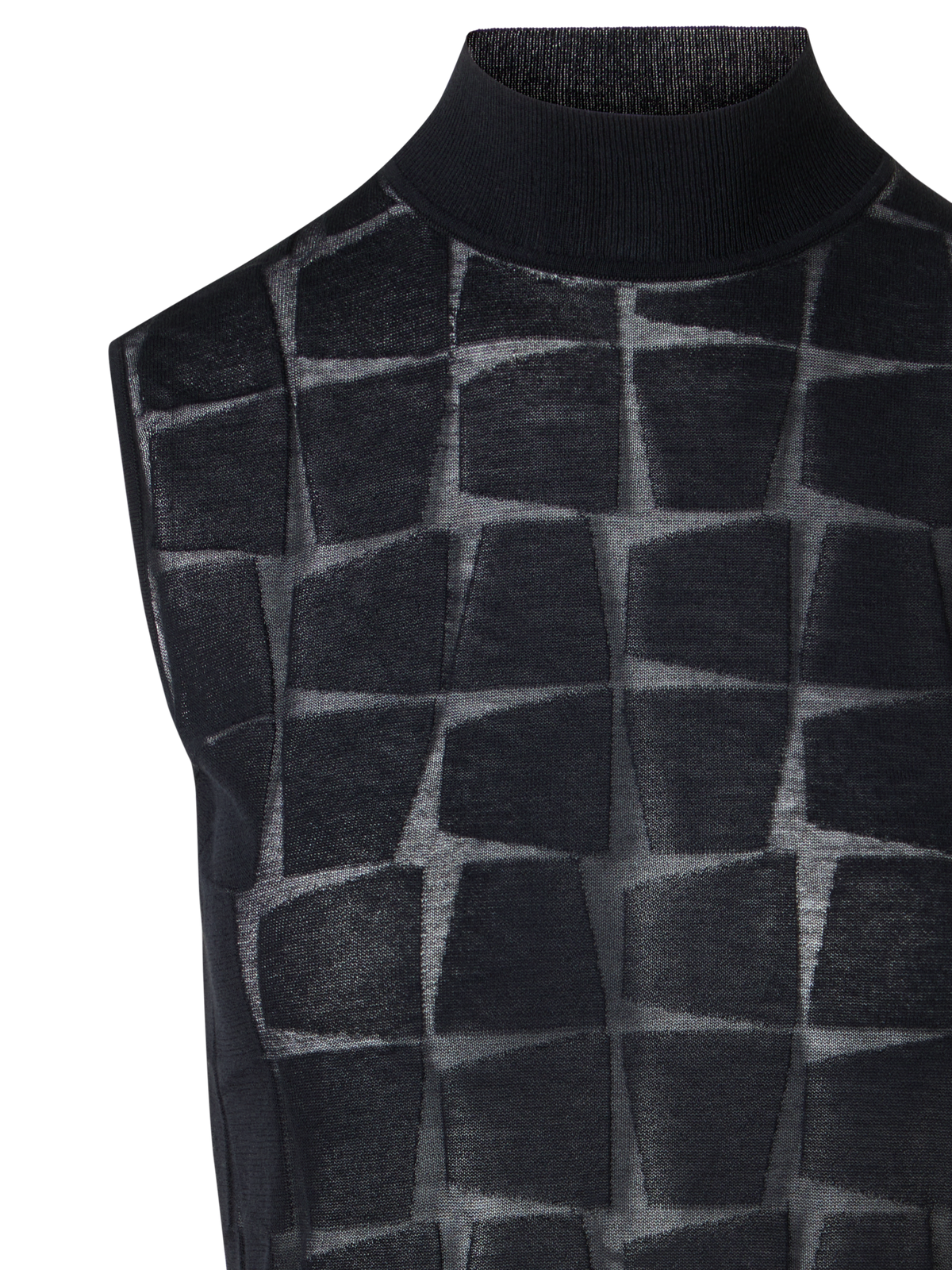 Designer Sleeveless Trapezoid Jacquard Knit Top - black