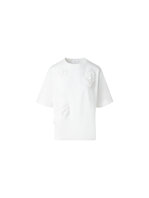 Designer Boxy Cotton T-Shirt with 3D Carnation Detail - neutral - ecru - white