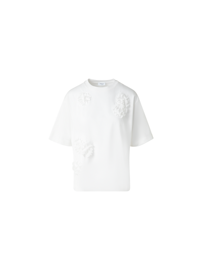 Designer Boxy Cotton T-Shirt with 3D Carnation Detail - neutral - ecru - white