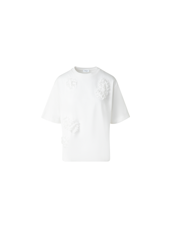 Designer Boxy Cotton T-Shirt with 3D Carnation Detail - neutral - ecru - white