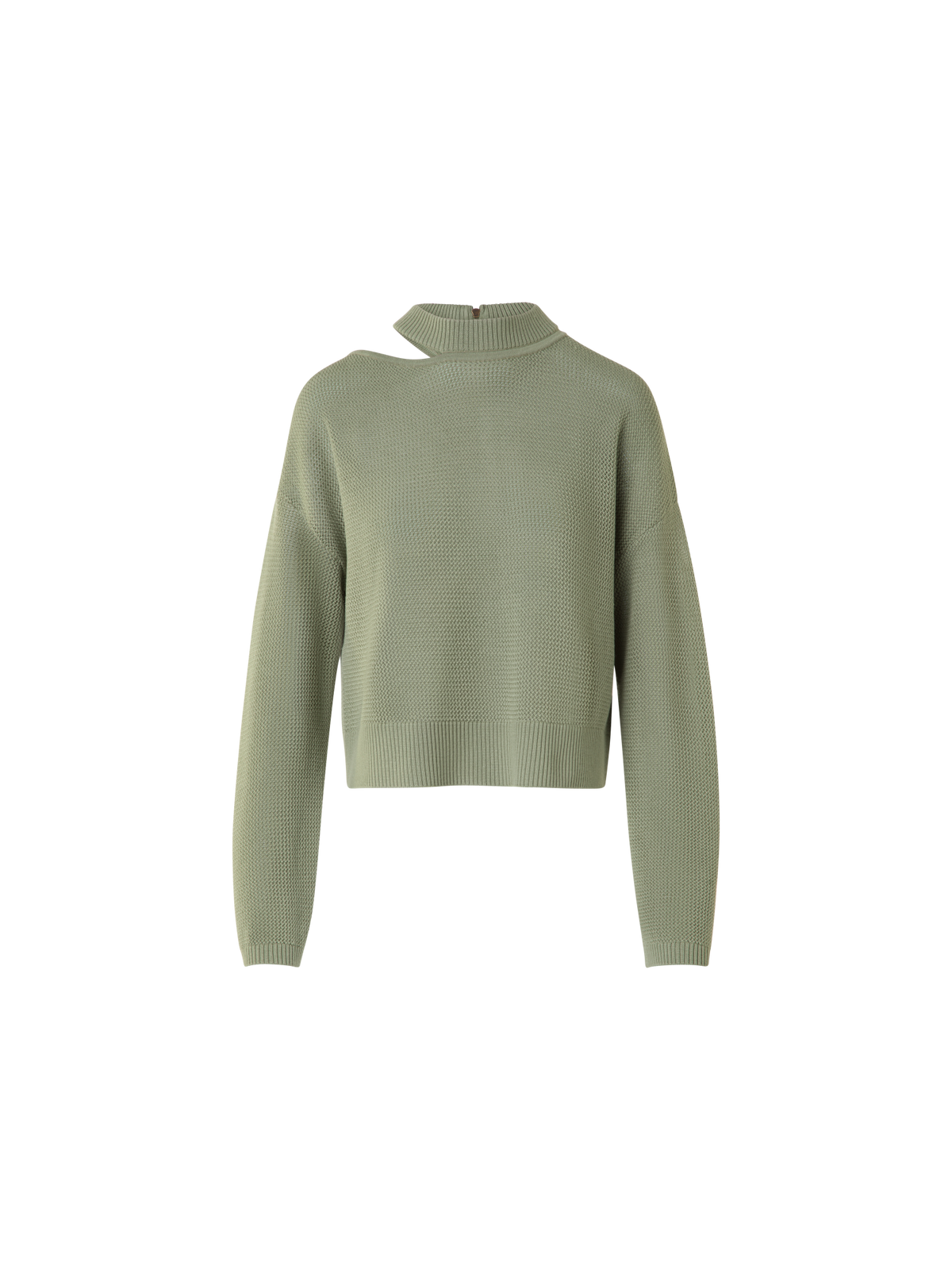 Designer Merino Wool Sweater with Shoulder Cut-Out - neutral - green