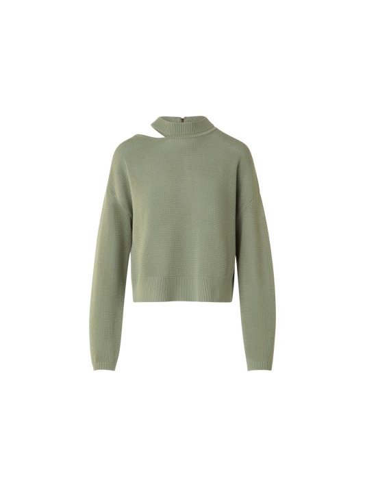 Designer Merino Wool Sweater with Shoulder Cut-Out - neutral - green