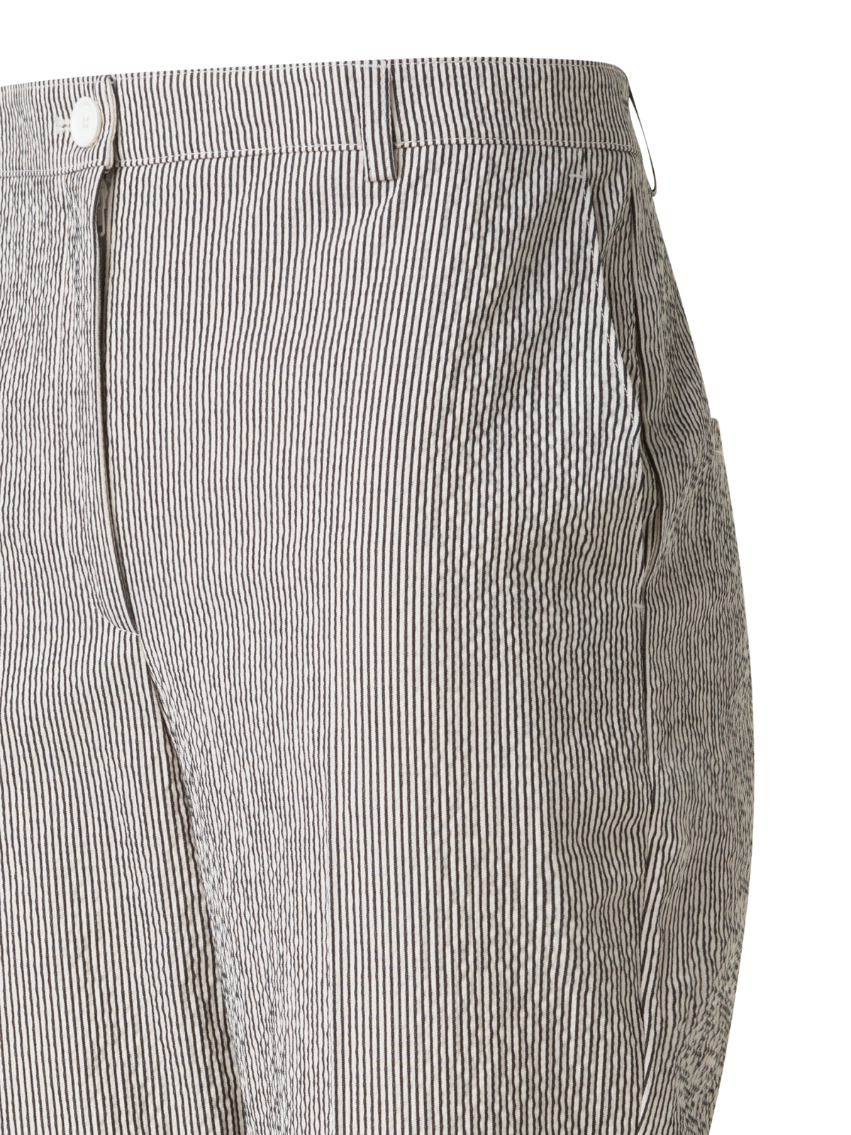 Designer Tapered Pants in Striped Cotton Seersucker - black - multicolor - ecru - white