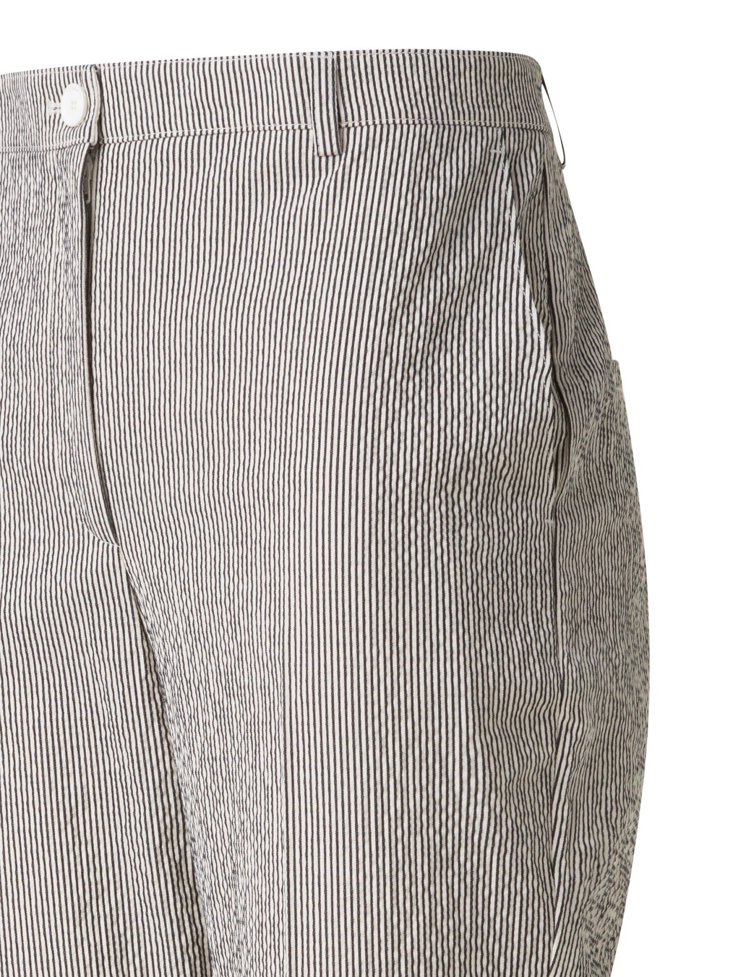 Designer Tapered Pants in Striped Cotton Seersucker - black - multicolor - ecru - white