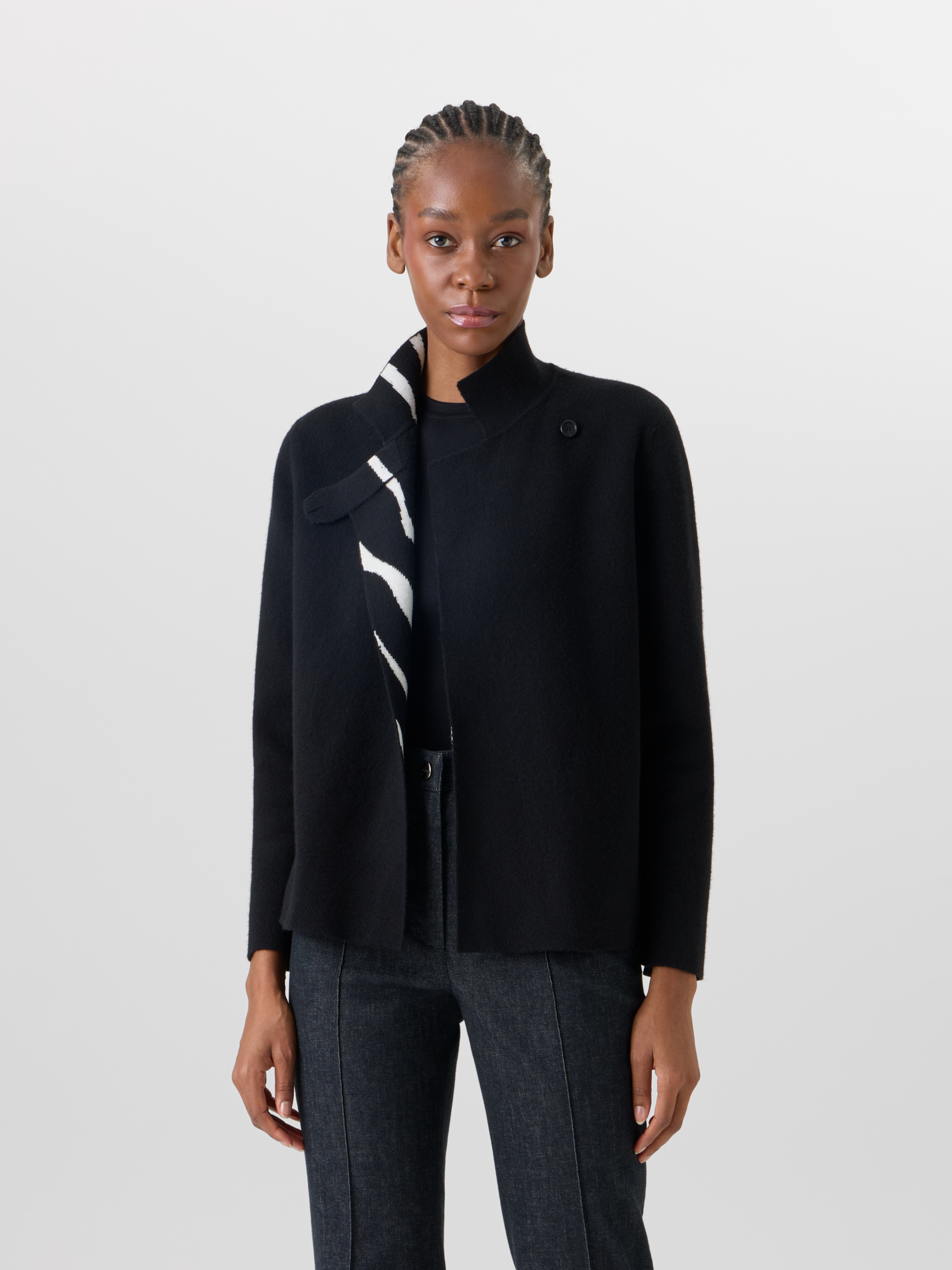 Designer Cashmere Double-Face Knit Cardigan - black 