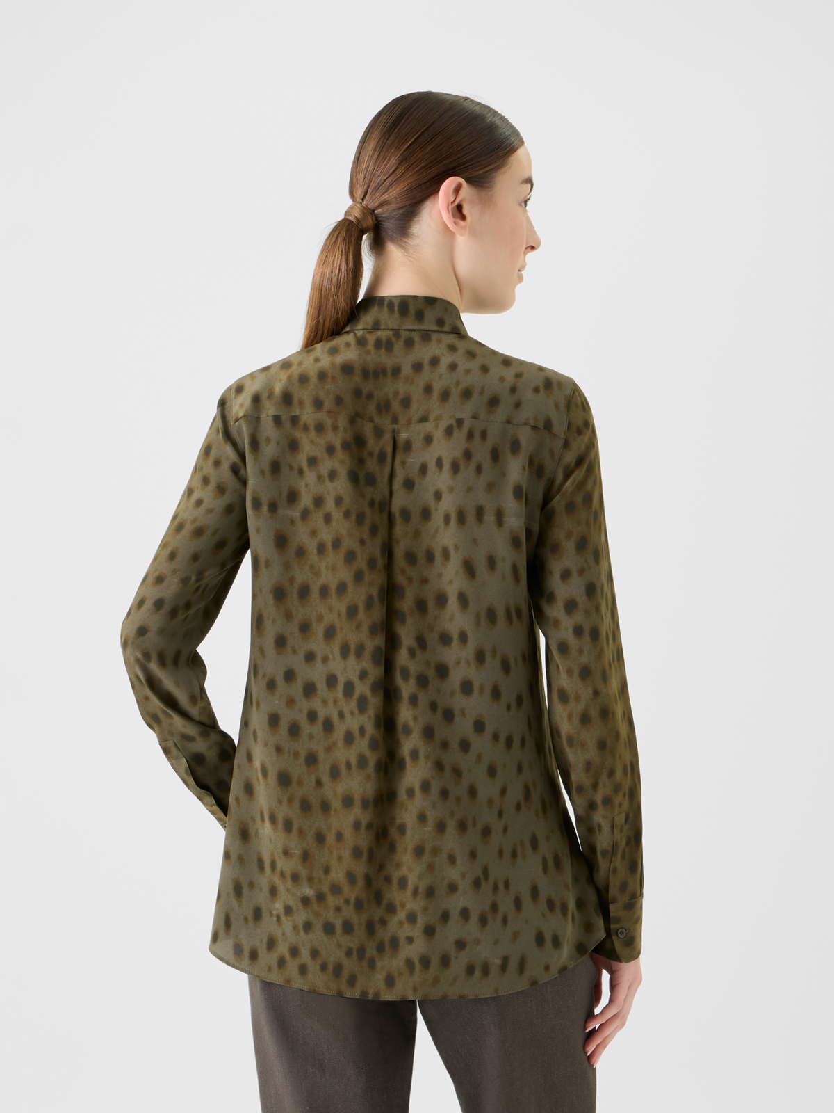 Designer Silk Blouse in Leopard Print - neutral - brown #editorial