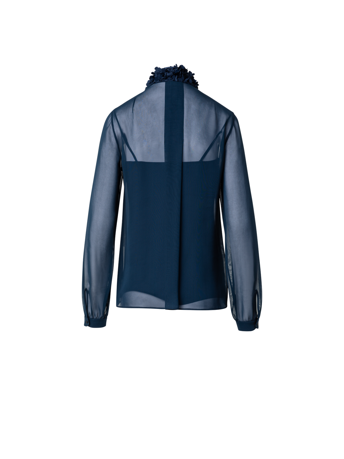 Designer Sheer Blouse with Bow and 3D Laser Cut Flakes - navy - blue