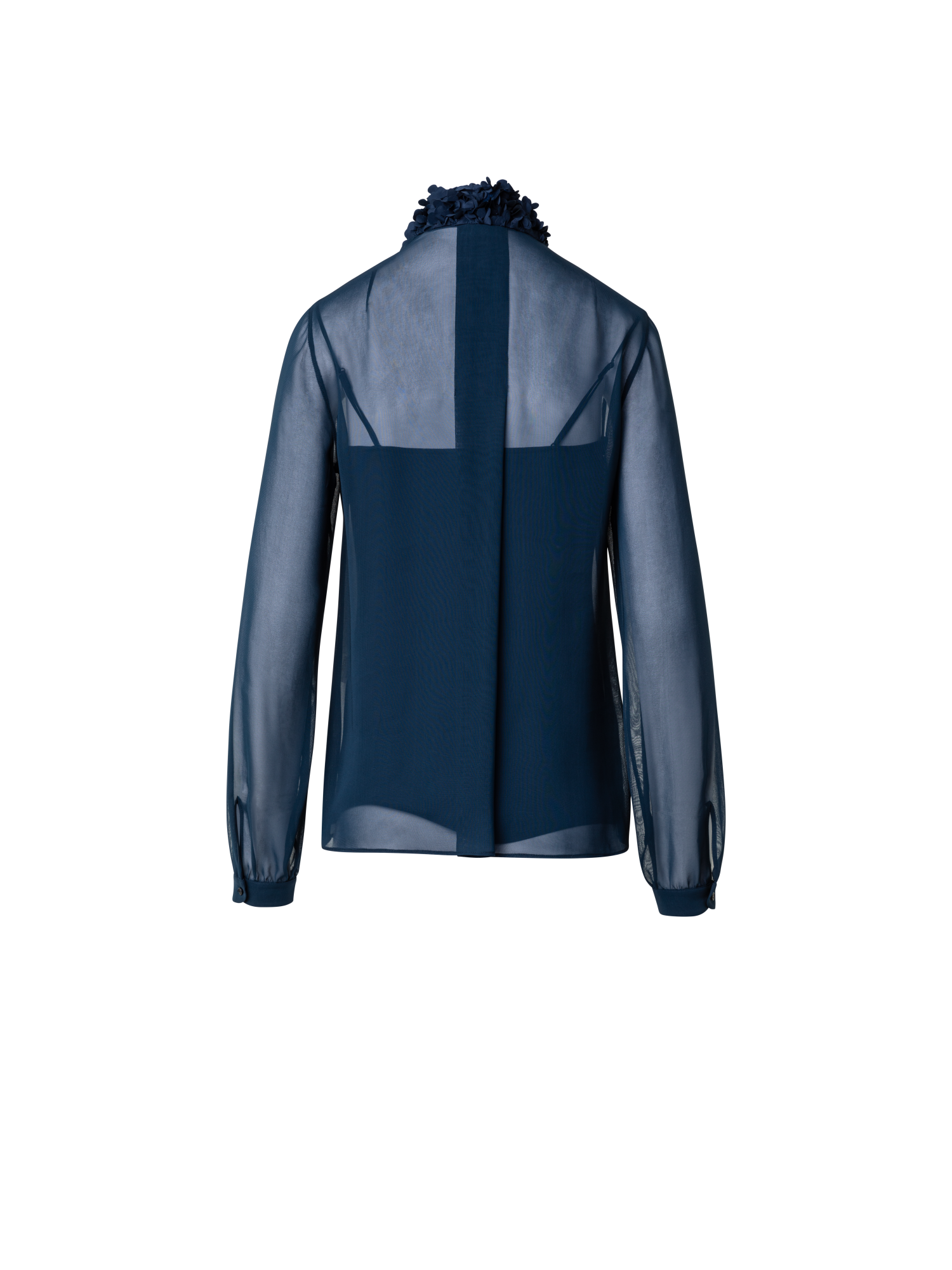 Designer Sheer Blouse with Bow and 3D Laser Cut Flakes - navy - blue