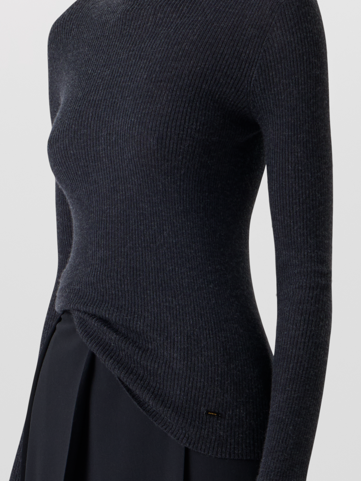 Designer Fine Rib Cashmere Silk Mock Neck Sweater - grey #editorial