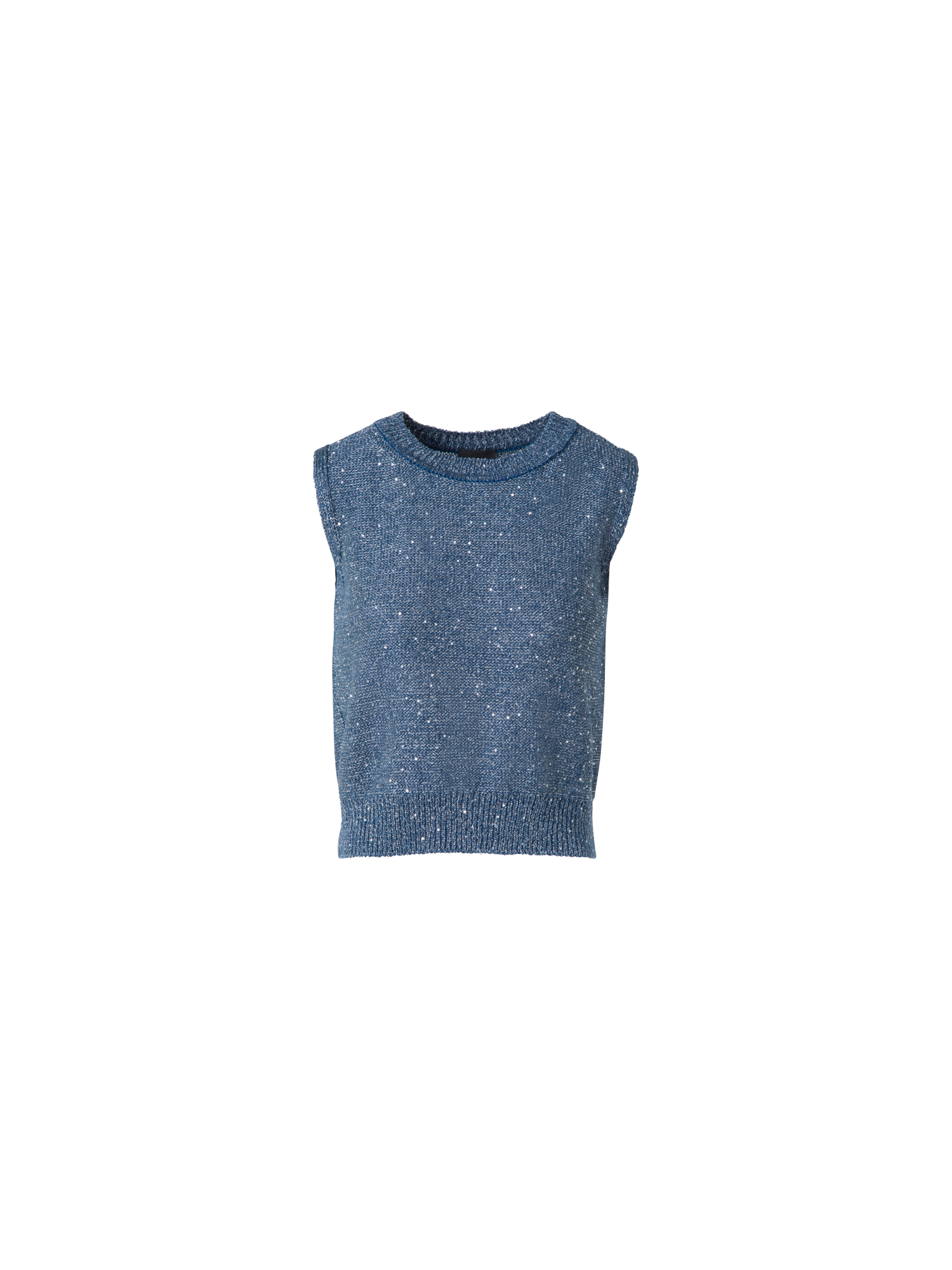 Designer Sleeveless Linen Cotton Knit Top with Sequins - blue