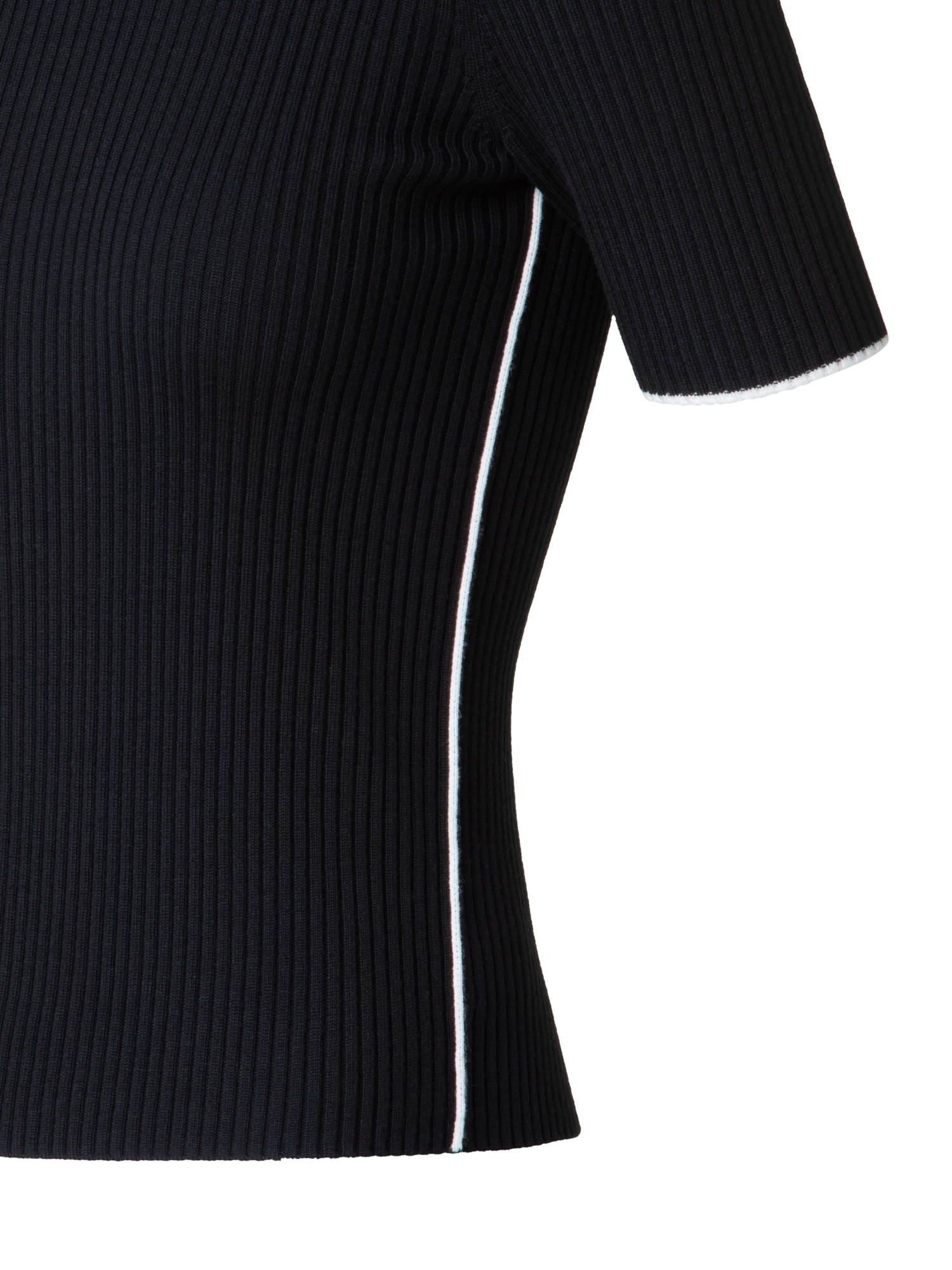 Designer Short Sleeve Virgin Wool Sweater with Piping - black