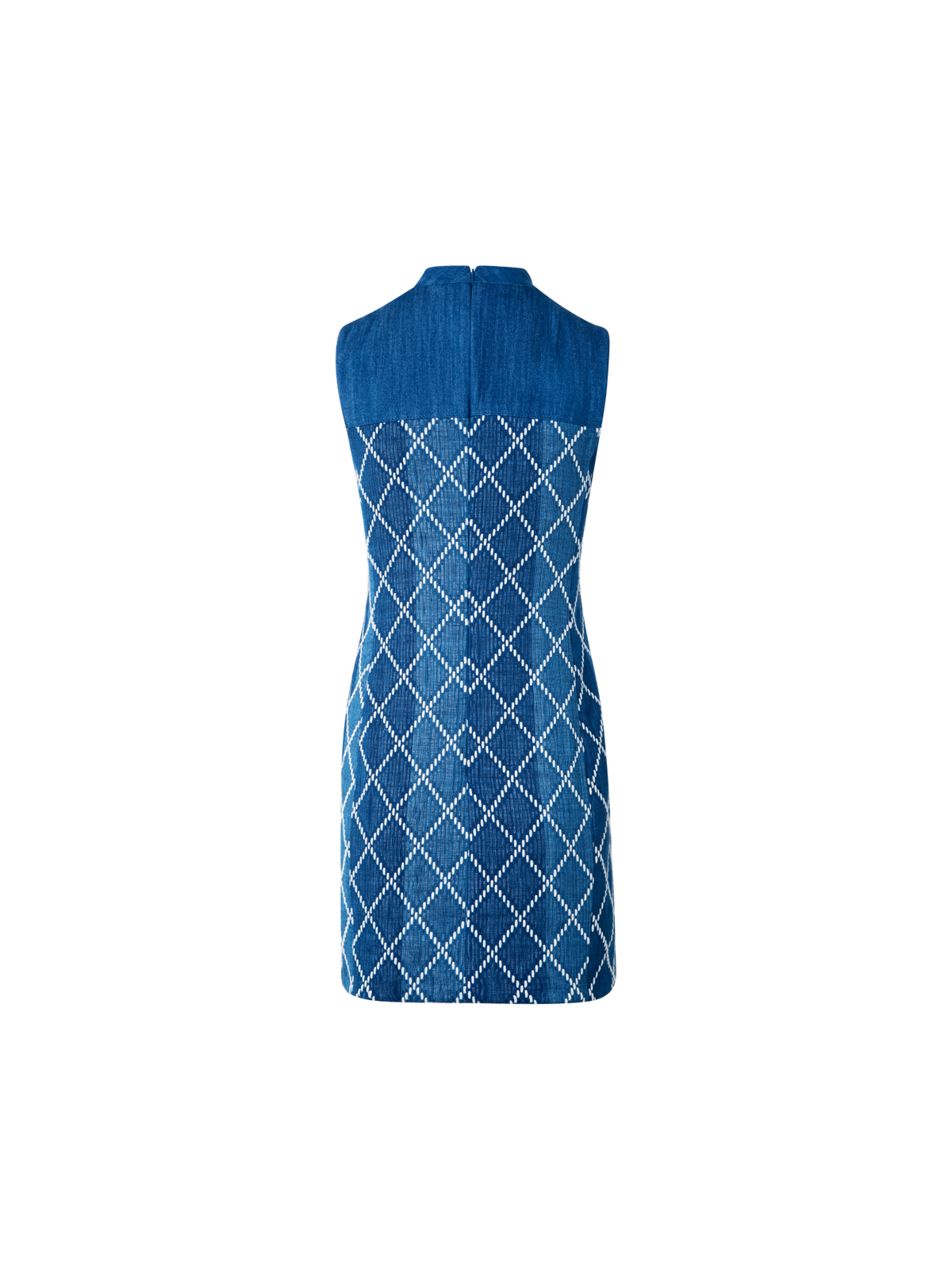 Designer Mini Cotton Sheath Dress with Diamond Jacquard - blue - multicolor