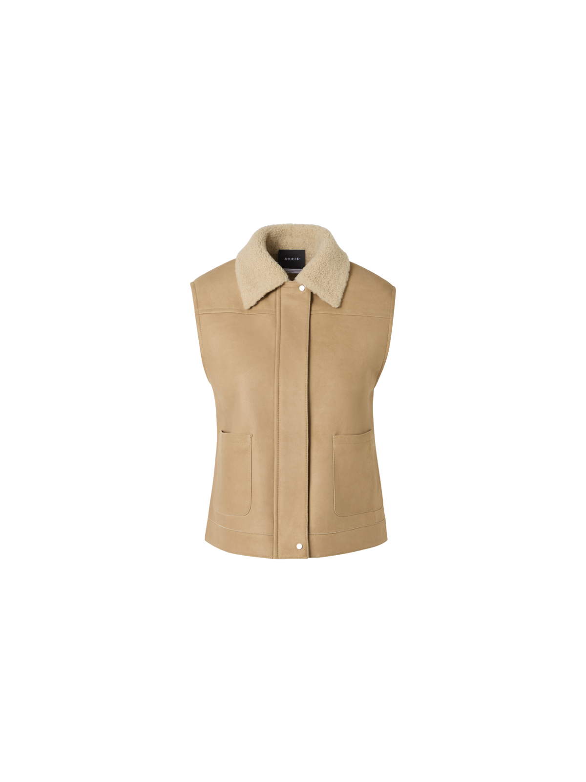 Designer Mika Shearling Gilet with Fur Collar - beige