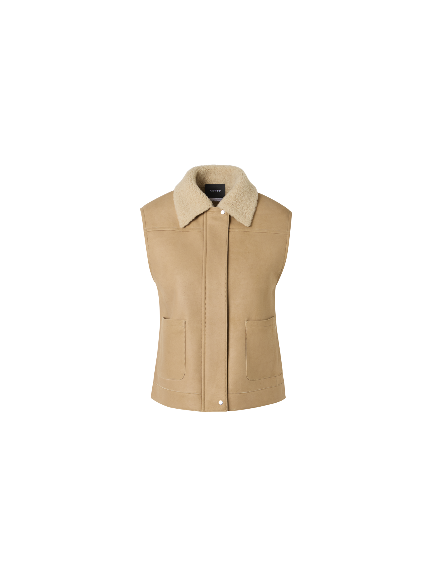 Designer Mika Shearling Gilet with Fur Collar - beige