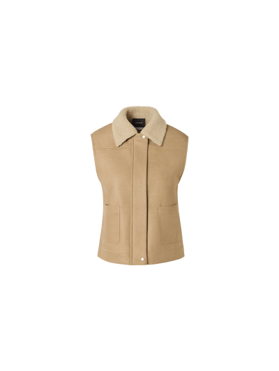 Designer Mika Shearling Gilet with Fur Collar - beige