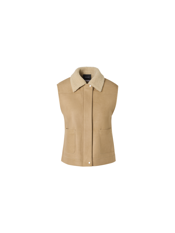Designer Mika Shearling Gilet with Fur Collar - beige