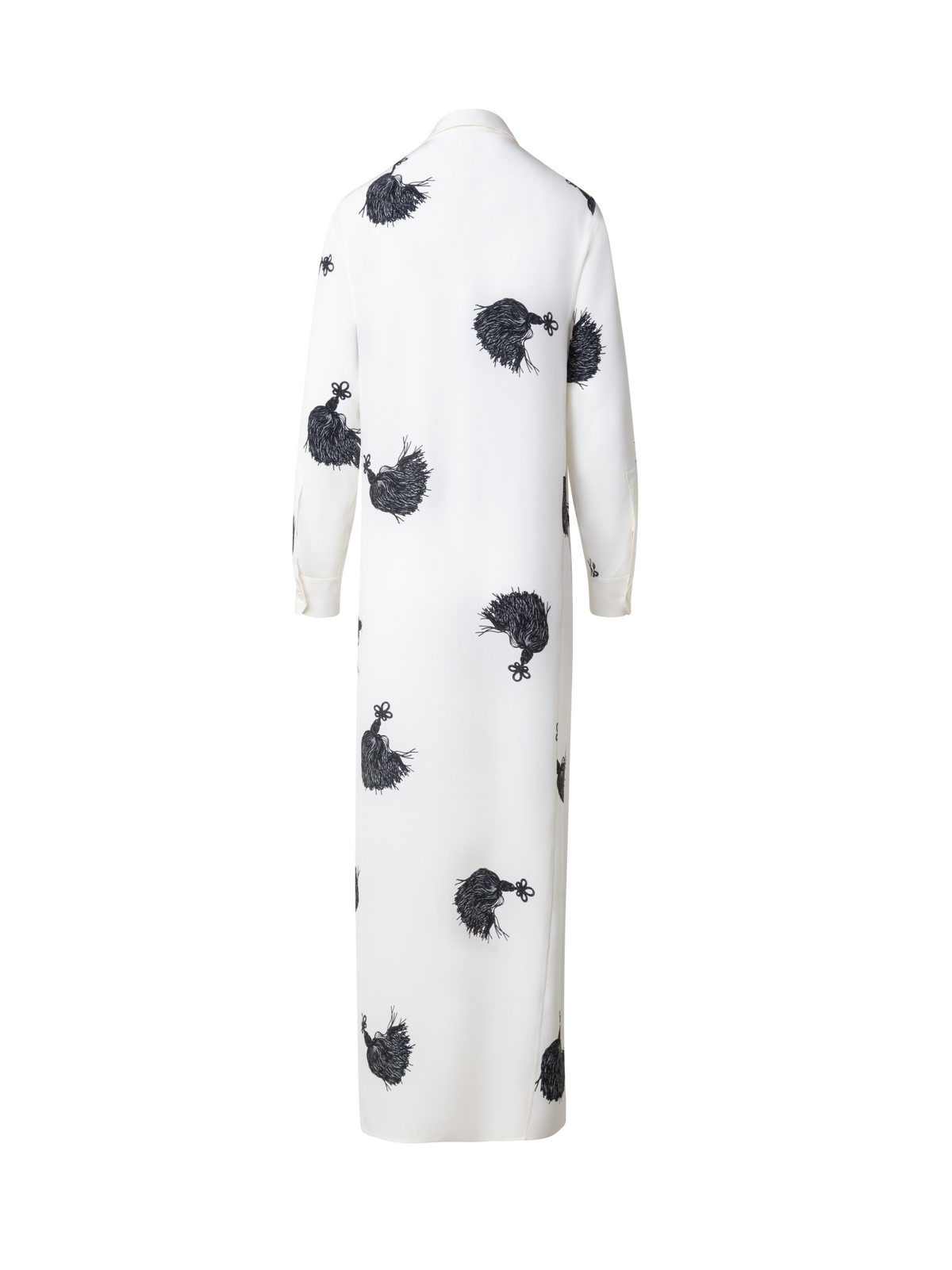 Designer Long Silk Tunic Dress with Tassels Print - multicolor - ecru - white