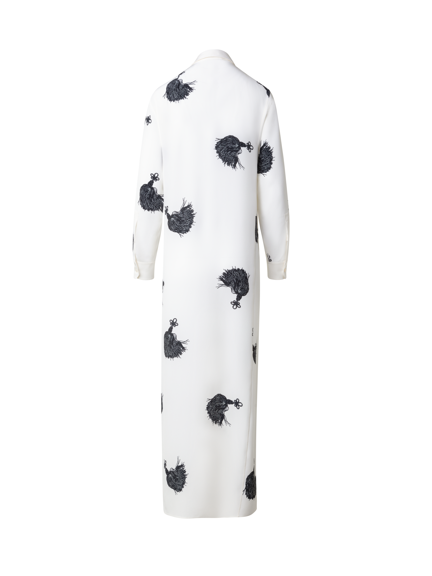 Designer Long Silk Tunic Dress with Tassels Print - multicolor - ecru - white