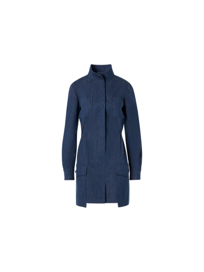 Designer Short Dress in Sea Island Denim - blue