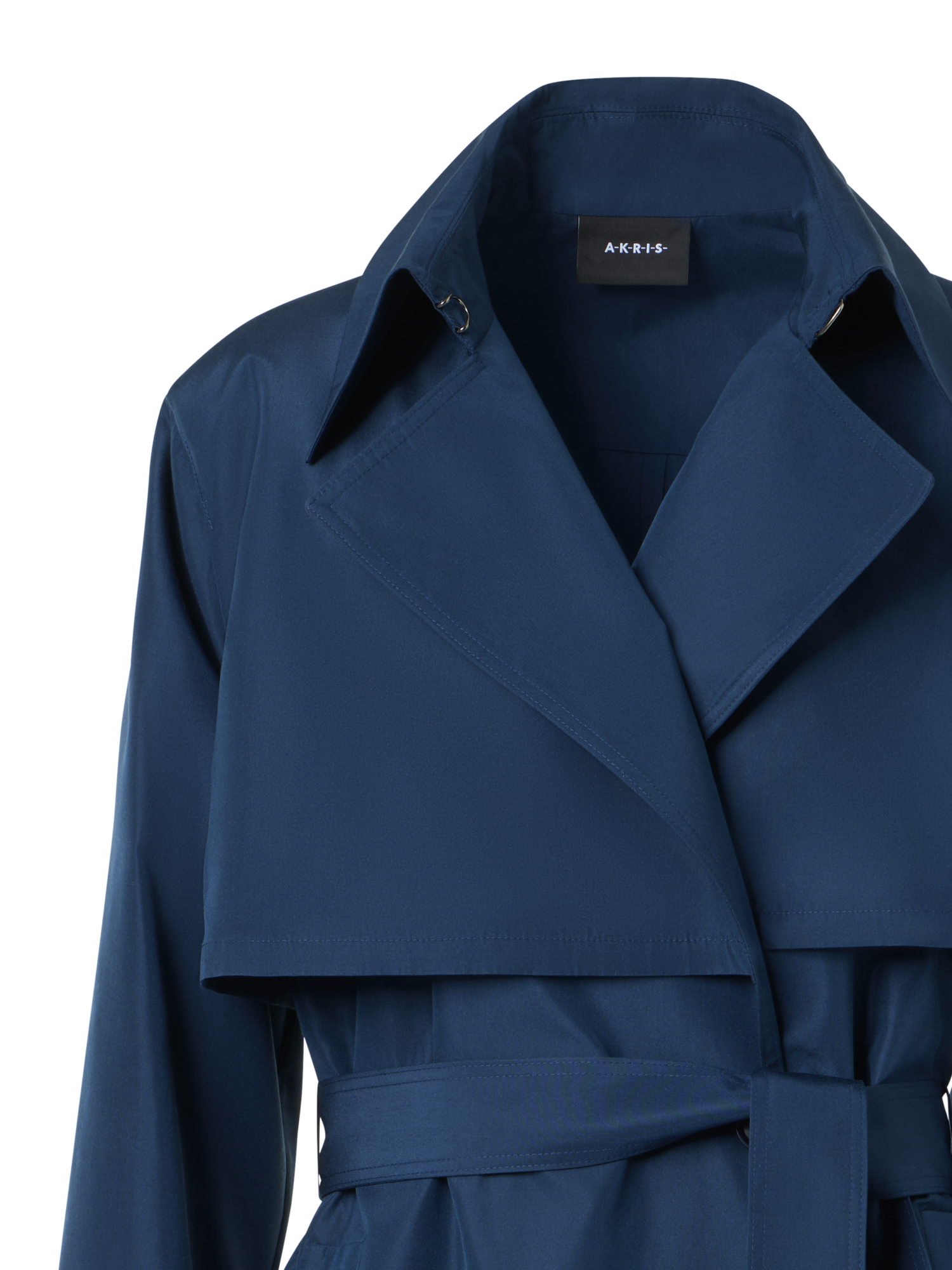 Designer Silk Poplin Oversized Trench Coat - navy - blue
