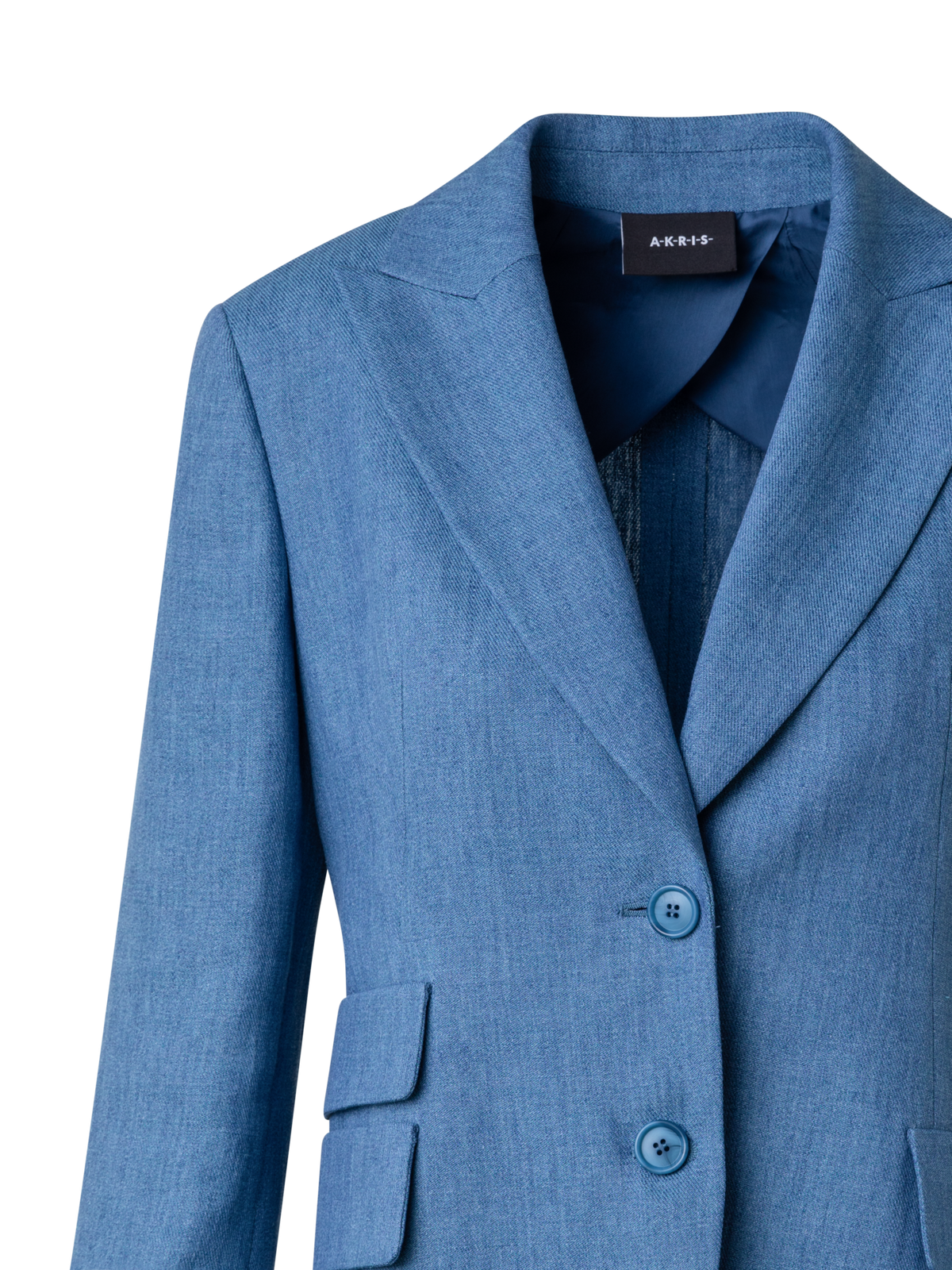 Designer Long Linen Gabardine Jacket with Peak Lapel - blue