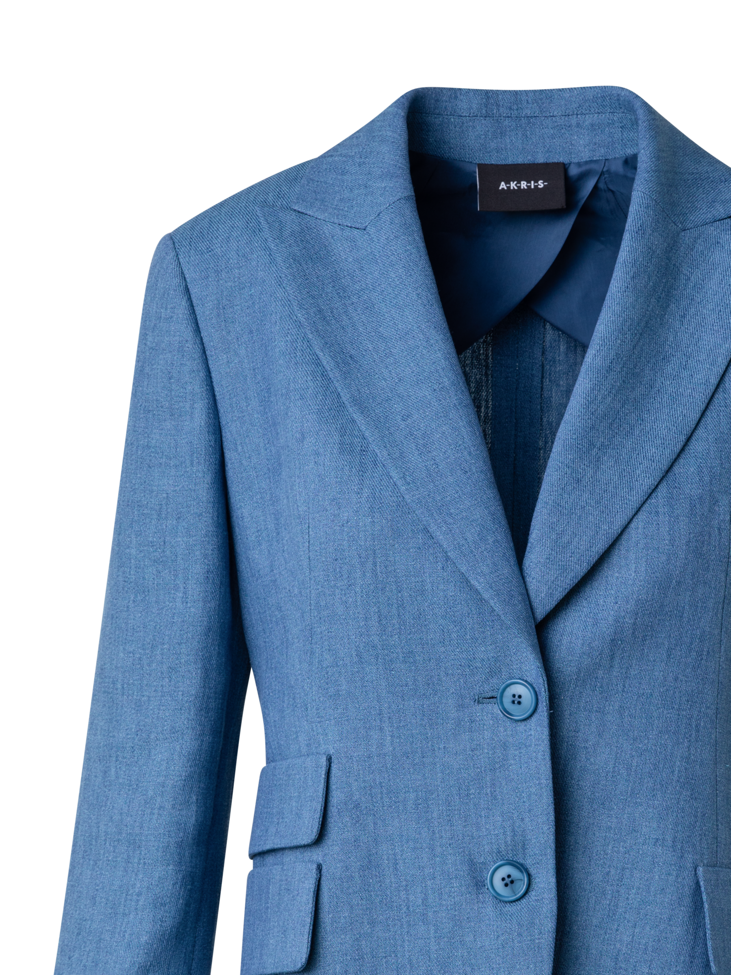 Designer Long Linen Gabardine Jacket with Peak Lapel - blue