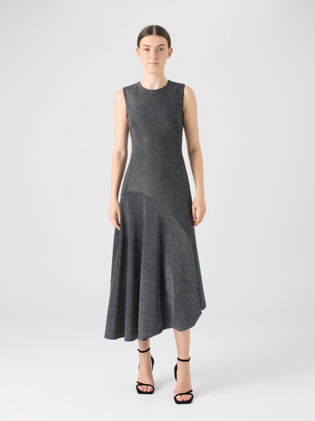 Designer Metallic Jersey Dress with Handkerchief Hem - silver #editorial