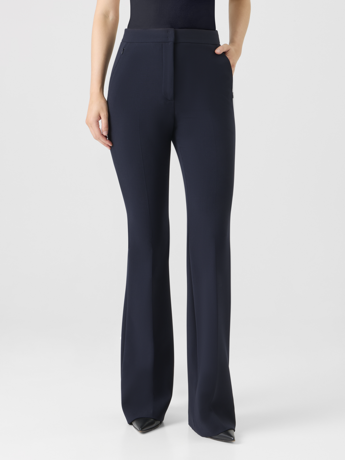 Designer Bootcut Wool Bi-Stretch Pants - navy #editorial