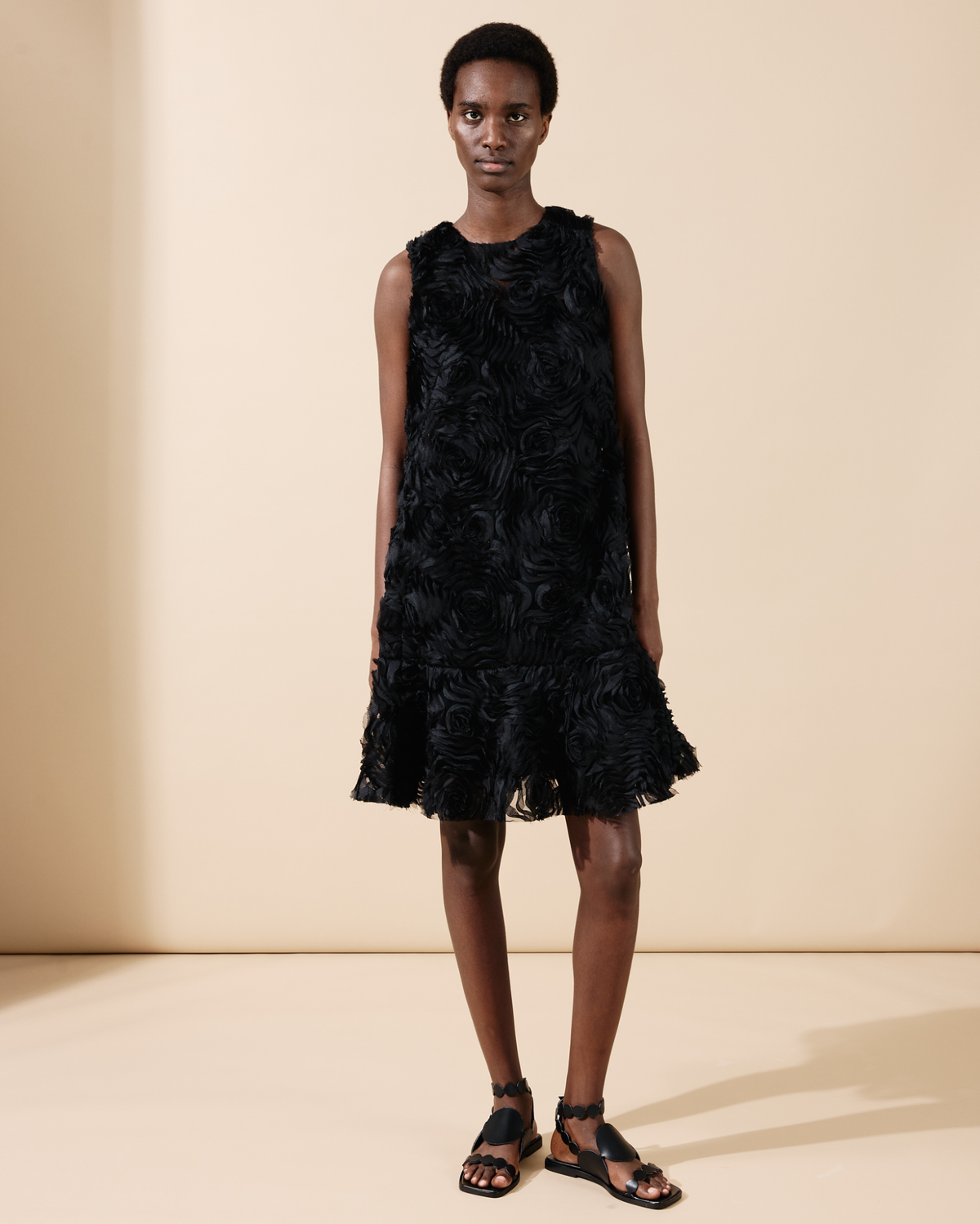 Designer Cocktail Dress with 3D Carnation Embroidery - black #editorial