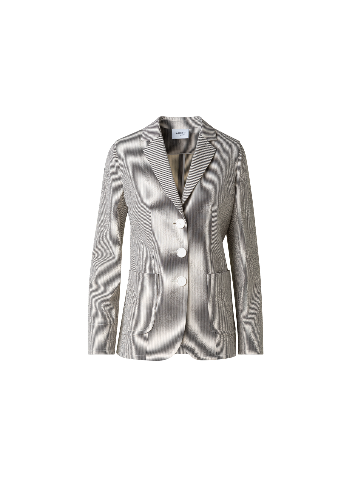 Designer Single Breasted Blazer in Cotton Seersucker - neutral - multicolor - ecru - white