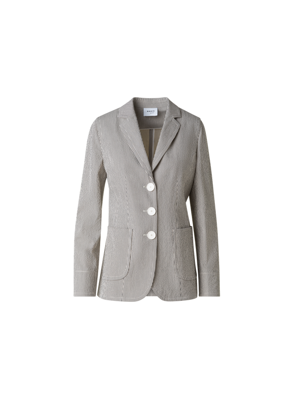 Designer Single Breasted Blazer in Cotton Seersucker - neutral - multicolor - ecru - white
