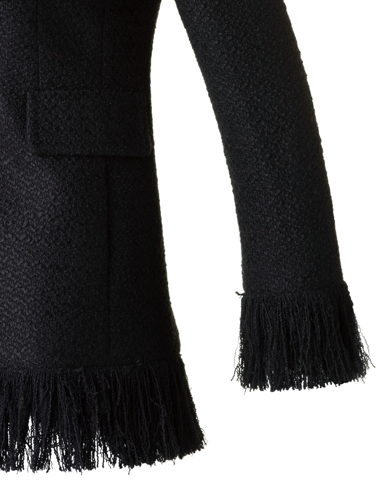 Designer Double-Breasted Illusion Jacket with Fringes - black - neutral