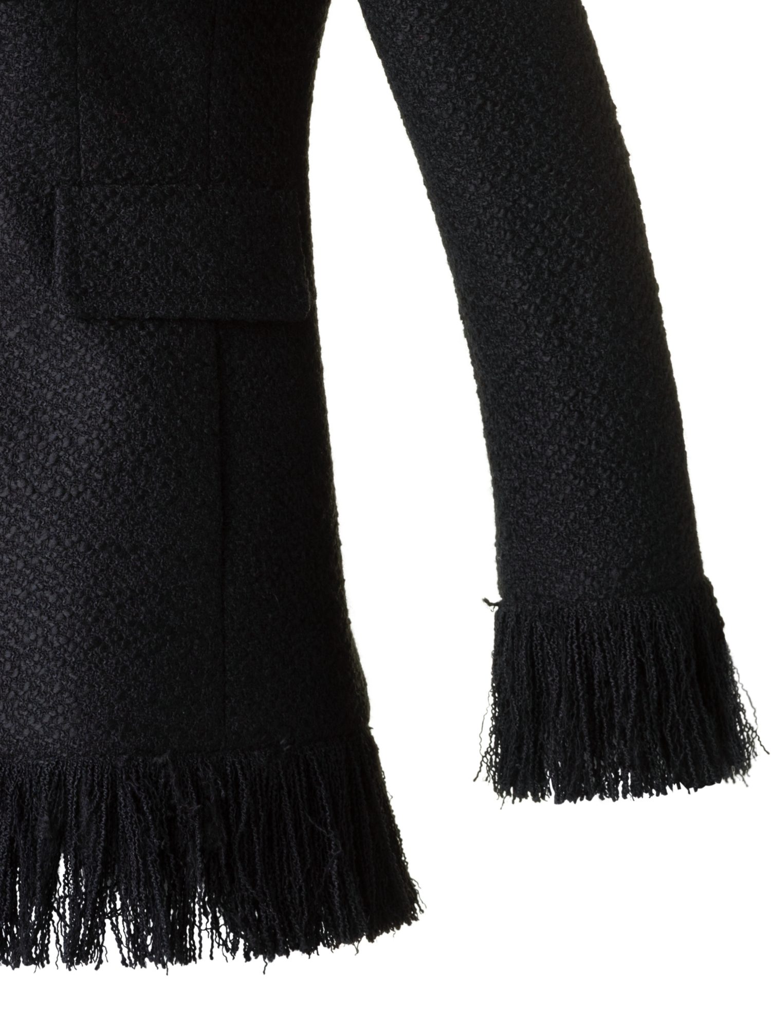 Designer Double-Breasted Illusion Jacket with Fringes - black - neutral