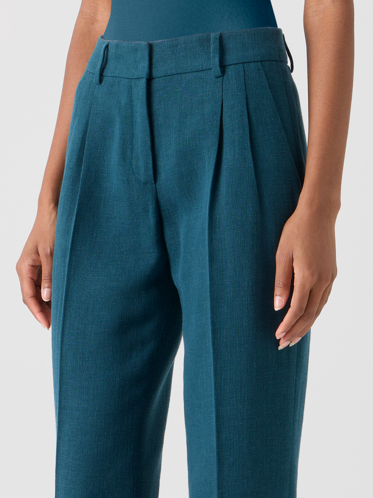 Designer Fabri Straight Pleated Pants - green 