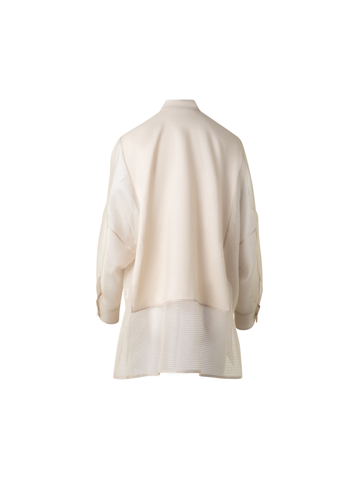 Designer Linen Tunic Blouse with Striped Organza - neutral - grey - beige