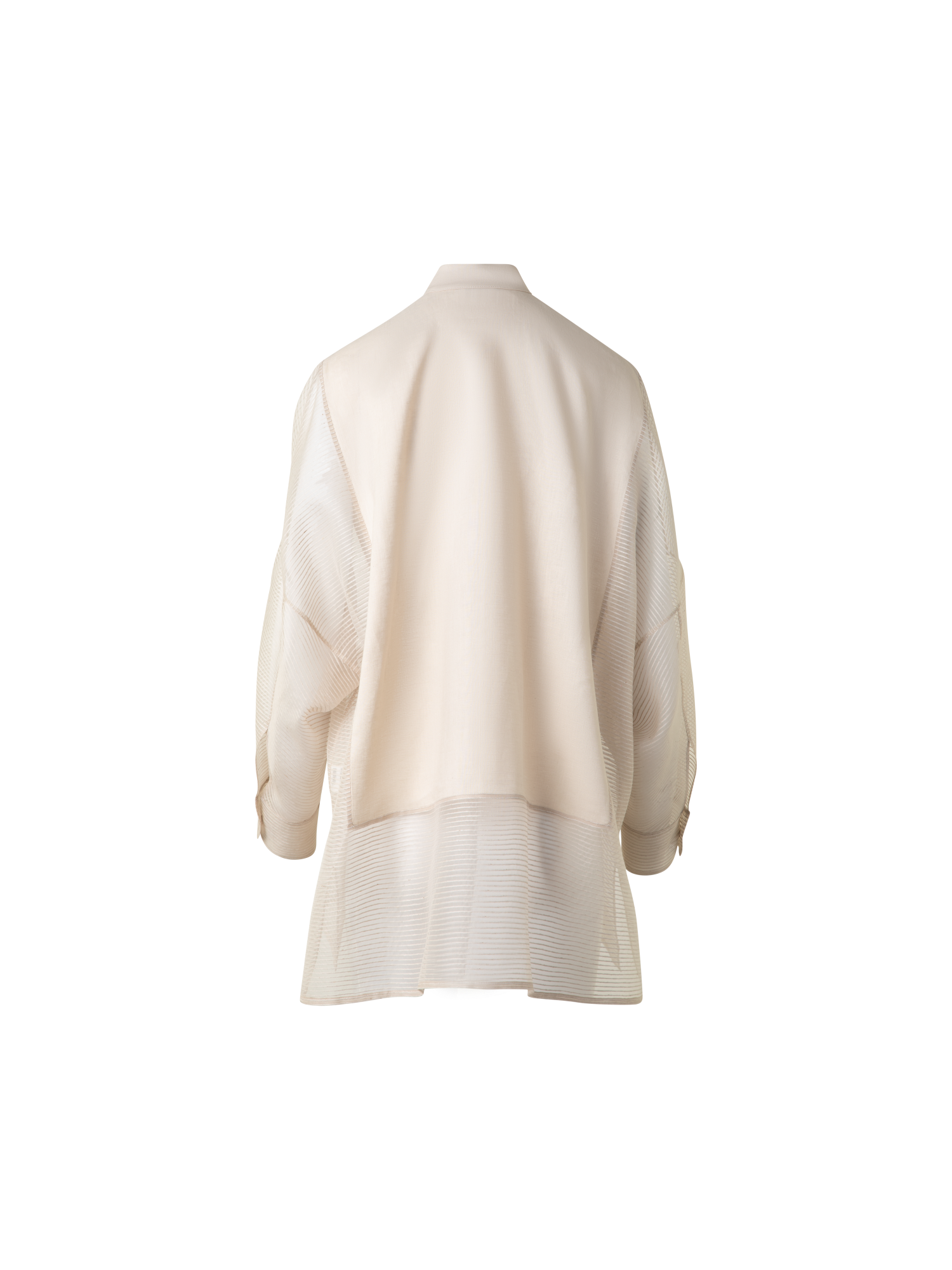Designer Linen Tunic Blouse with Striped Organza - neutral - grey - beige