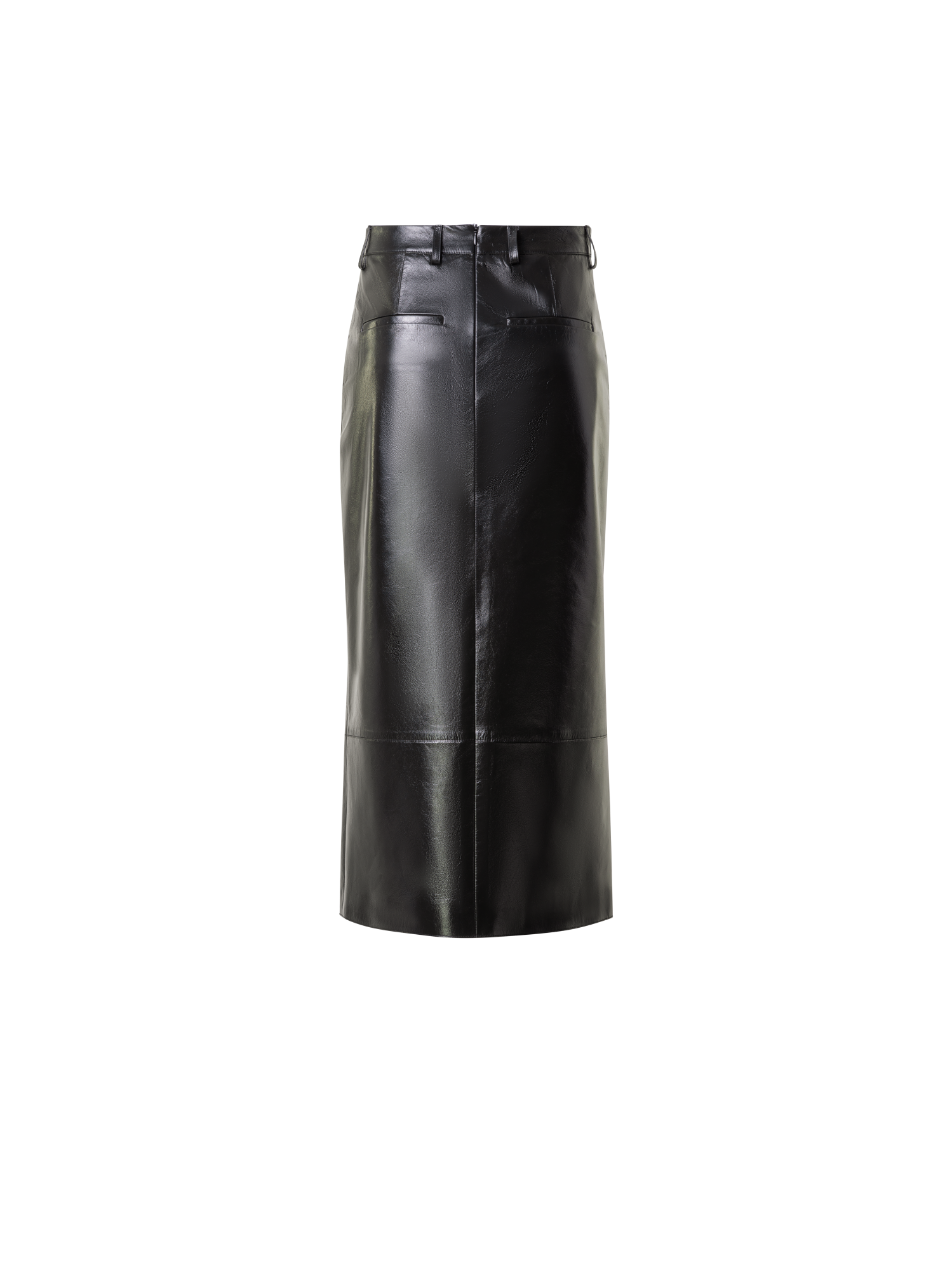 Designer Lacquer Leather Pencil Skirt with Slit - green