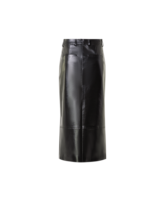 Designer Lacquer Leather Pencil Skirt with Slit - green