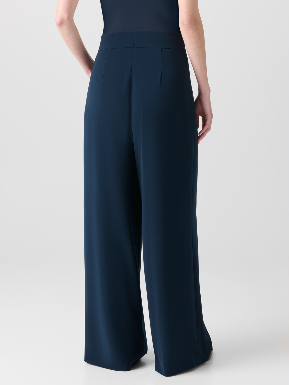 Designer Wide Straight Signature Laser Cut Pants - neutral - navy - blue #editorial