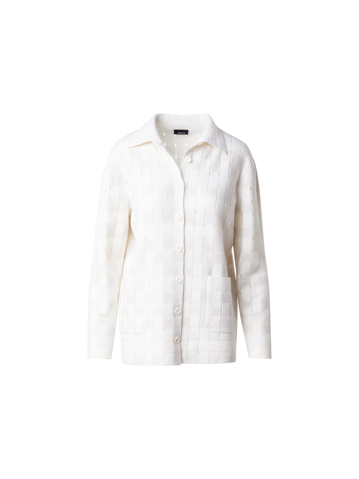Designer Long Braided Knit Cardigan in Cashmere Blend - ecru - white
