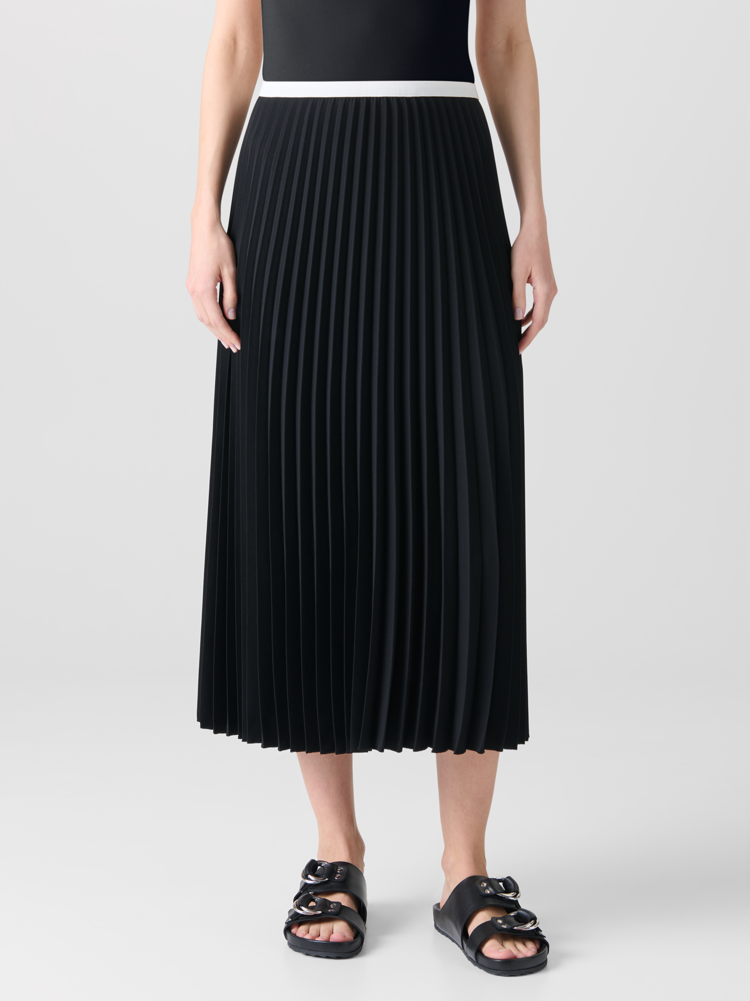 Designer Plissé Midi Skirt - black - neutral 